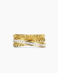 Crossover Trio Three Row Ring 18K Yellow Gold with Diamonds, 8mm
