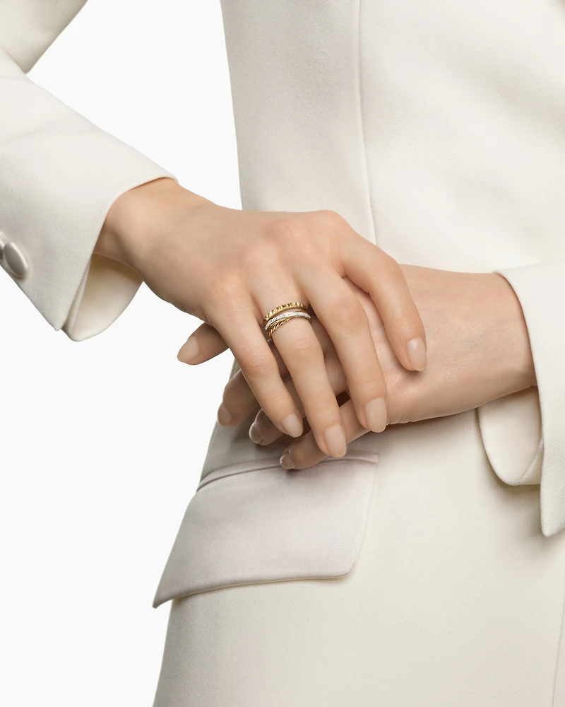 Crossover Trio Three Row Ring 18K Yellow Gold with Diamonds, 8mm