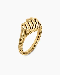 Sculpted Cable Heart Pinky Ring 18K Yellow Gold, 9mm