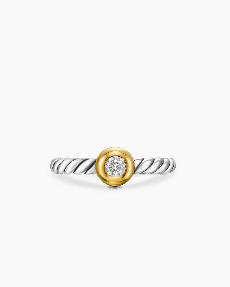 Petite Cable Ring Sterling Silver with 14K Yellow Gold and Centre Diamond, 2.8mm