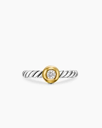 Petite Cable Ring Sterling Silver with 14K Yellow Gold and Centre Diamond, 2.8mm