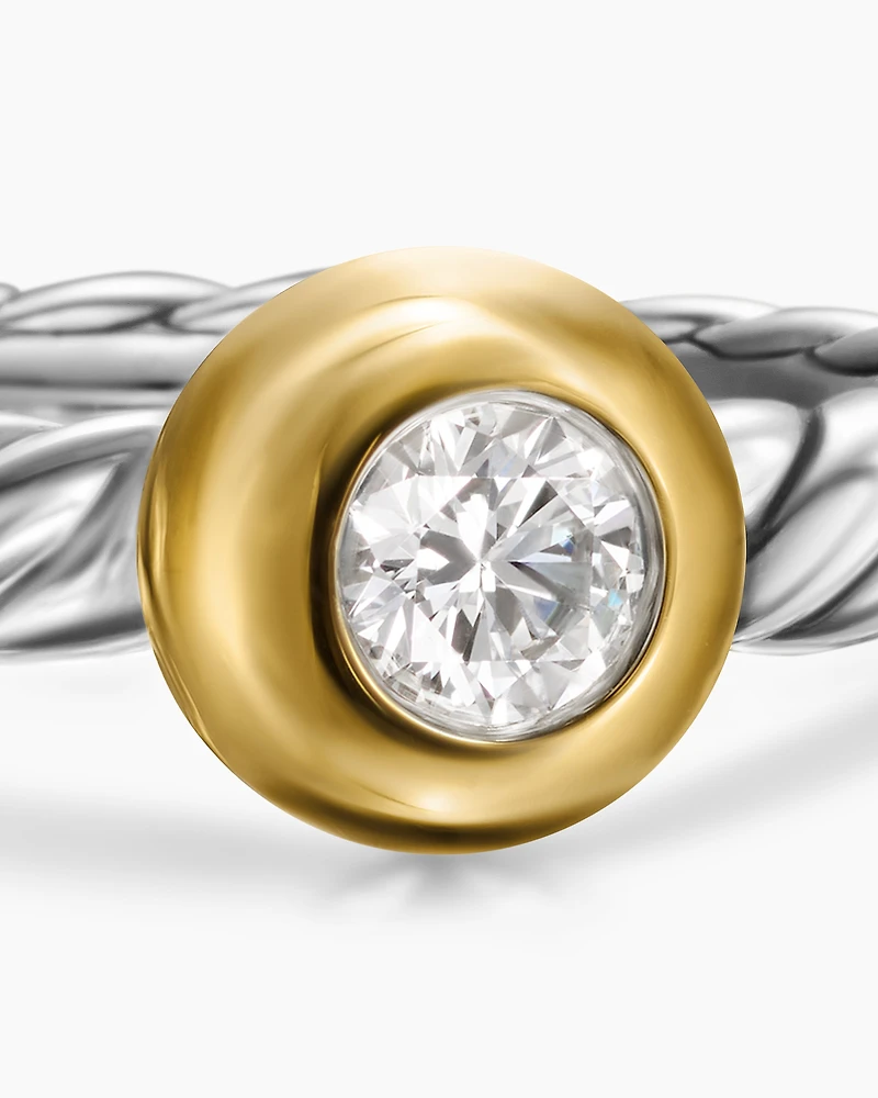 Petite Cable Ring Sterling Silver with 14K Yellow Gold and Centre Diamond, 2.8mm