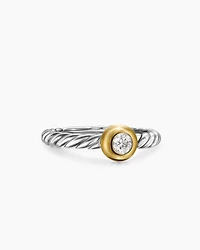 Petite Cable Ring Sterling Silver with 14K Yellow Gold and Centre Diamond, 2.8mm