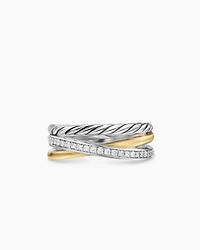 Crossover Three Row Ring Sterling Silver with 18K Yellow Gold and Diamonds, 7mm