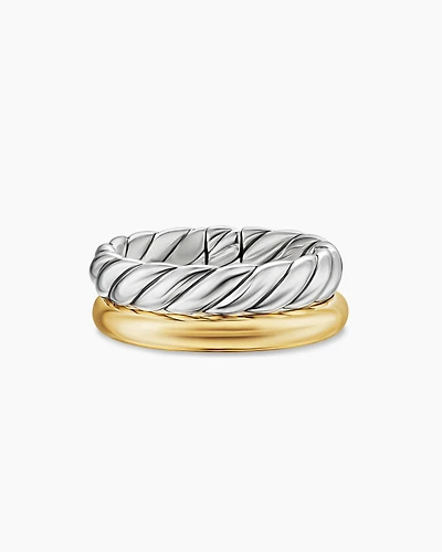 DY Mercer® Two Row Ring Sterling Silver with 18K Yellow Gold, 8mm