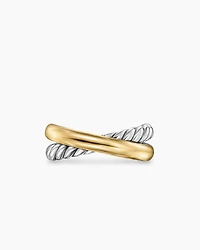 Crossover Two Row Ring Sterling Silver with 14K Yellow Gold, 7.4mm