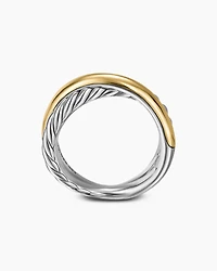 Crossover Two Row Ring Sterling Silver with 14K Yellow Gold, 7.4mm
