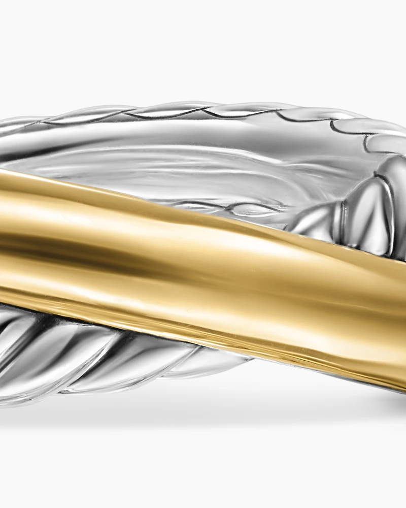 Crossover Two Row Ring Sterling Silver with 14K Yellow Gold, 7.4mm