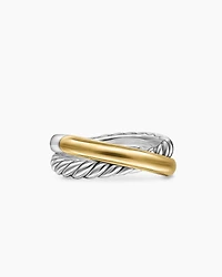 Crossover Two Row Ring Sterling Silver with 14K Yellow Gold, 7.4mm