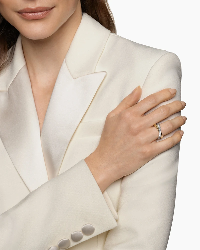 Crossover Two Row Ring 18K Yellow Gold with Diamonds
