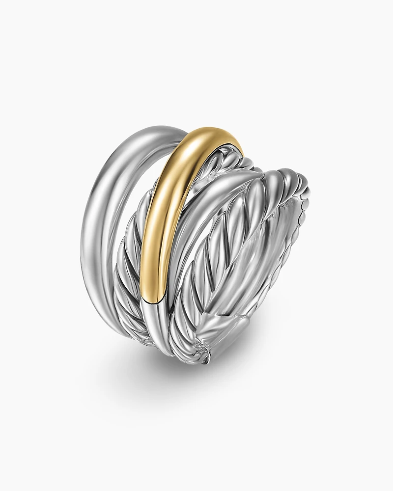 Crossover Five Row Ring Sterling Silver with 14K Yellow Gold, 17.5mm