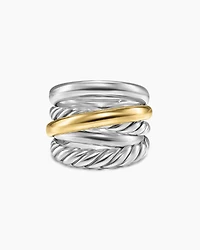 Crossover Five Row Ring Sterling Silver with 14K Yellow Gold, 17.5mm