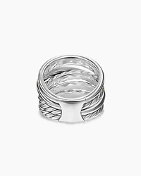 Crossover Five Row Ring Sterling Silver with 14K Yellow Gold, 17.5mm
