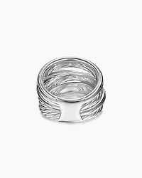 Crossover Five Row Ring Sterling Silver with Diamonds, 17.5mm