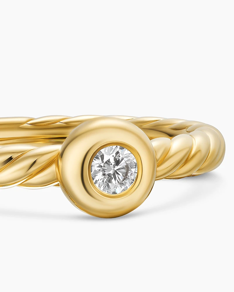 Petite Cable Ring 18K Yellow Gold with Center Diamond, 2.8mm