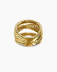 Crossover Trio Four Row Ring 18K Yellow Gold with Diamonds, 15mm