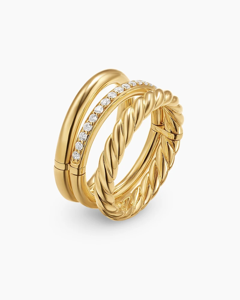 DY Mercer® Three Row Ring 18K Yellow Gold with Diamonds, 8.9mm