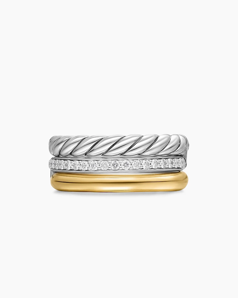 DY Mercer® Three Row Ring Sterling Silver with 18K Yellow Gold and Diamonds, 8.9mm