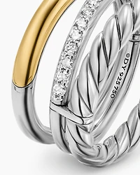 DY Mercer® Three Row Ring Sterling Silver with 18K Yellow Gold and Diamonds, 8.9mm