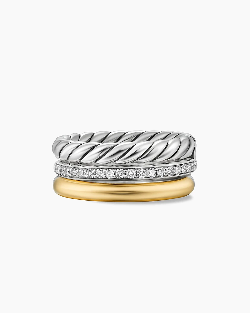 DY Mercer® Three Row Ring Sterling Silver with 18K Yellow Gold and Diamonds, 8.9mm