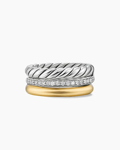 DY Mercer® Three Row Ring Sterling Silver with 18K Yellow Gold and Diamonds, 8.9mm