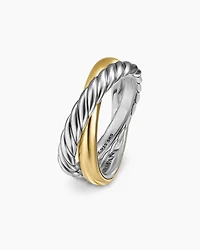 Crossover Two Row Rotating Ring Sterling Silver with 14K Yellow Gold, 7mm