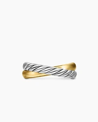 Crossover Two Row Rotating Ring Sterling Silver with 14K Yellow Gold, 7mm