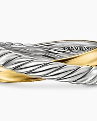 Crossover Two Row Rotating Ring Sterling Silver with 14K Yellow Gold, 7mm