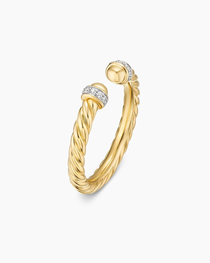 Cable Band Open Ring 18K Yellow Gold with Diamonds, 2.8mm