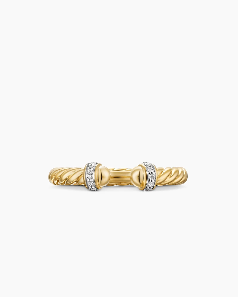 Cable Band Open Ring 18K Yellow Gold with Diamonds, 2.8mm