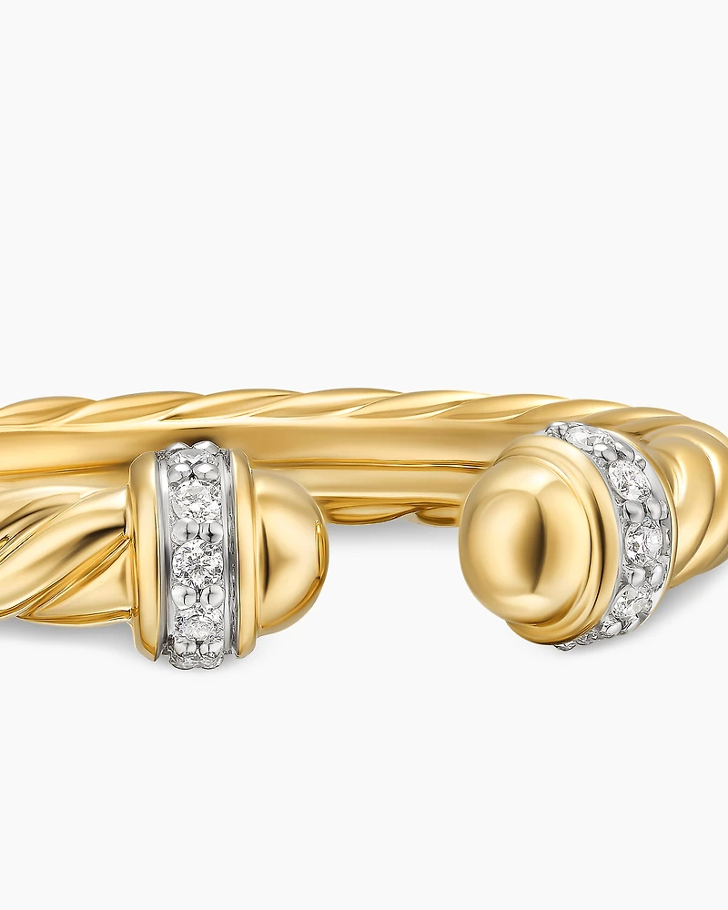 Cable Band Open Ring 18K Yellow Gold with Diamonds, 2.8mm