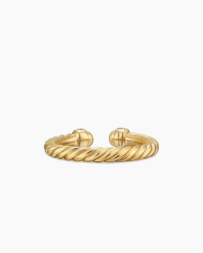 Cable Band Open Ring 18K Yellow Gold with Diamonds, 2.8mm