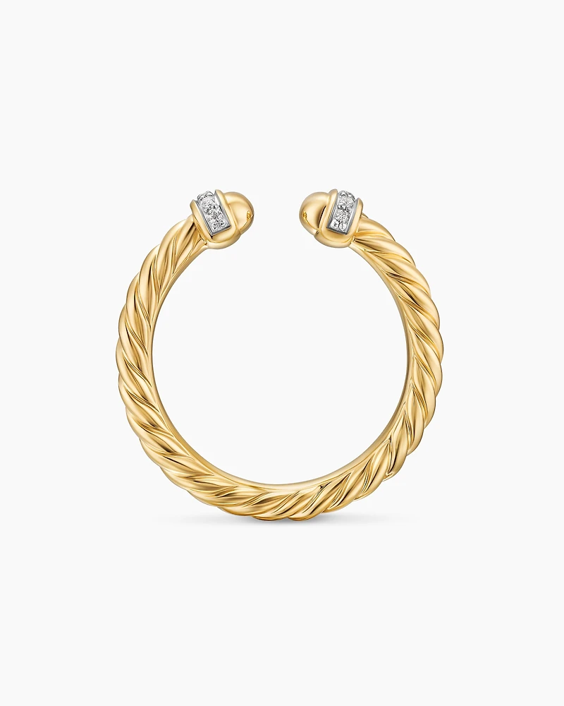 Cable Band Open Ring 18K Yellow Gold with Diamonds, 2.8mm