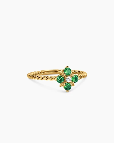 Petite Modern Renaissance® Color Ring 18K Yellow Gold with Emeralds and Diamond, 8.7mm