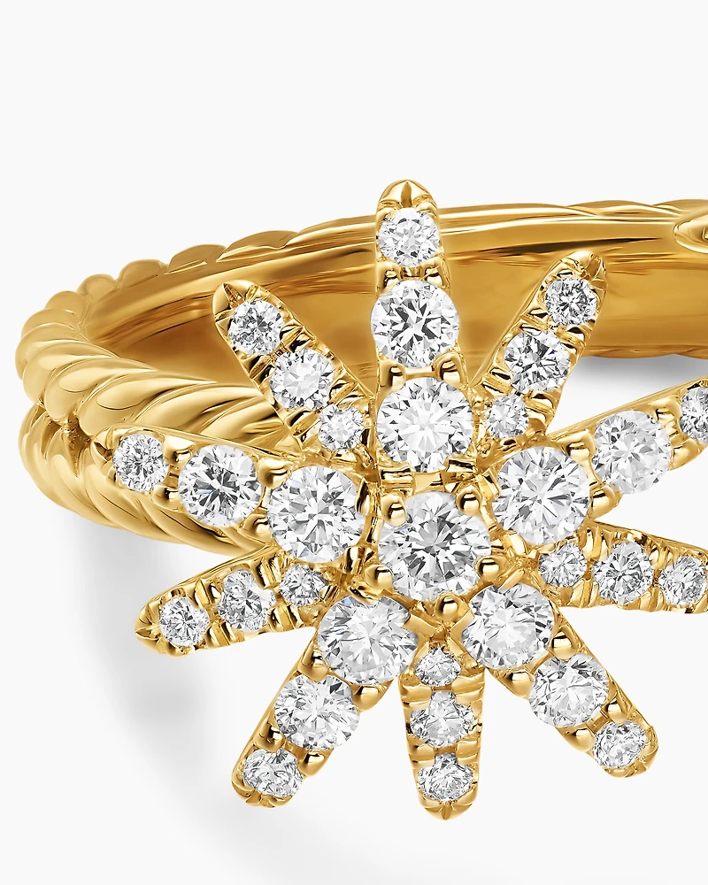 Starburst Multi Star Ring 18K Yellow Gold with Diamonds, 17.7mm