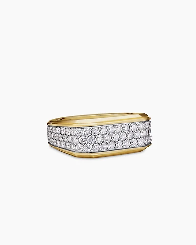 Deco Signet Ring 18K Yellow Gold with Diamonds, 10mm