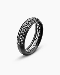 Bevelled Band Ring Black Titanium with Half Pavé Diamonds, 6mm