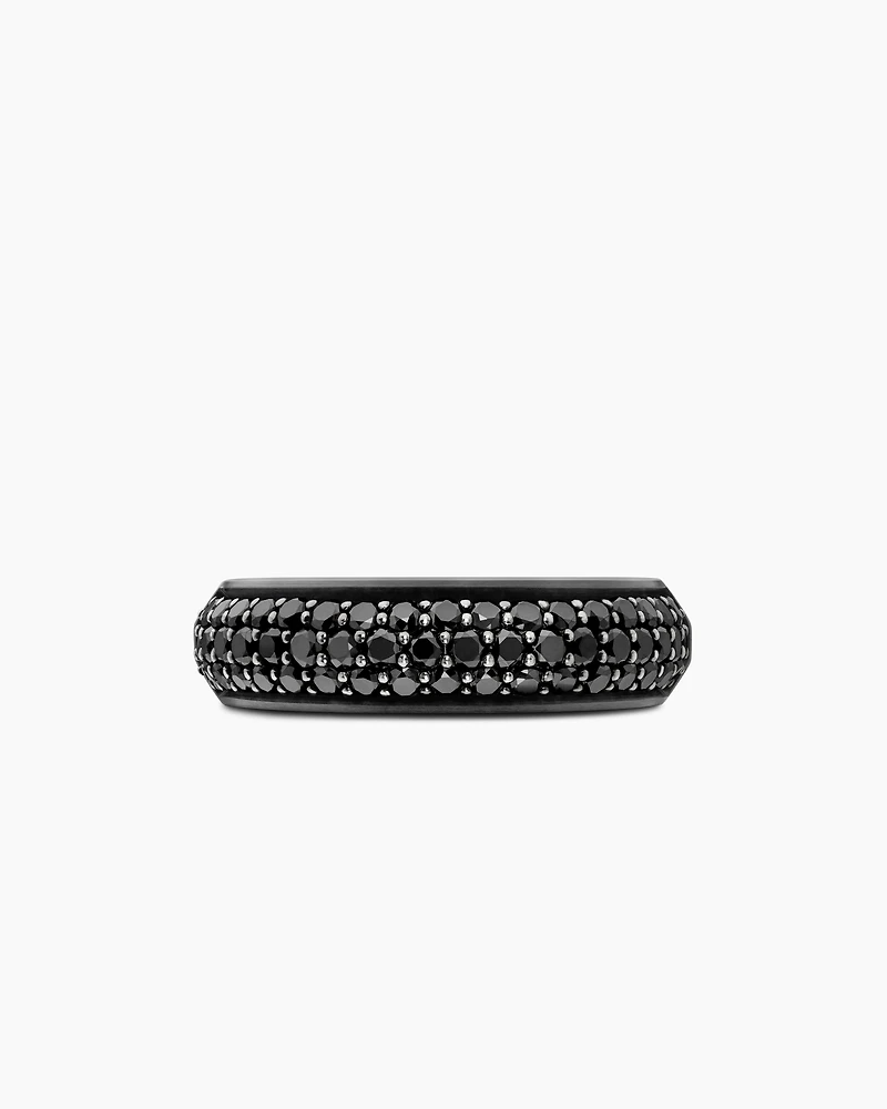 Bevelled Band Ring Black Titanium with Half Pavé Diamonds, 6mm