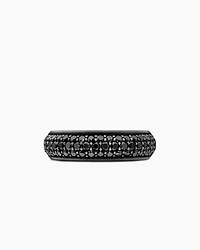 Bevelled Band Ring Black Titanium with Half Pavé Diamonds, 6mm