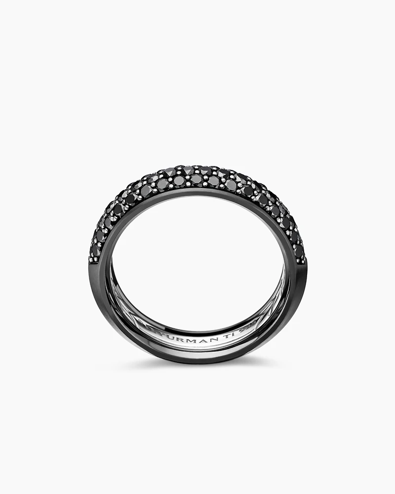 Bevelled Band Ring Black Titanium with Half Pavé Diamonds, 6mm