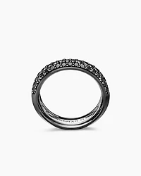 Bevelled Band Ring Black Titanium with Half Pavé Diamonds, 6mm