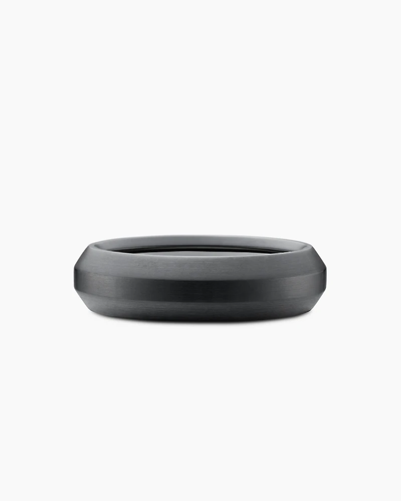 Bevelled Band Ring Black Titanium with Half Pavé Diamonds, 6mm
