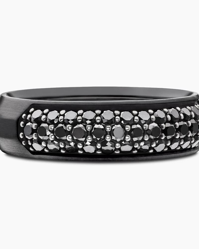 Bevelled Band Ring Black Titanium with Half Pavé Diamonds, 6mm