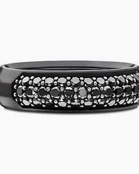 Bevelled Band Ring Black Titanium with Half Pavé Diamonds, 6mm
