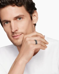 Bevelled Band Ring Black Titanium with Half Pavé Diamonds, 6mm