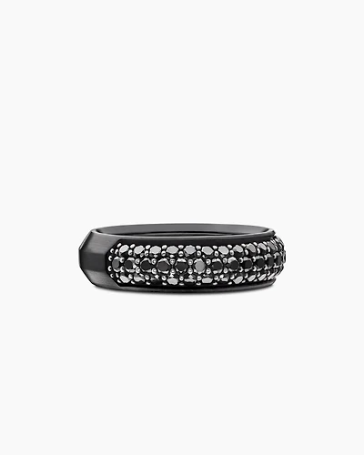 Bevelled Band Ring Black Titanium with Half Pavé Diamonds, 6mm