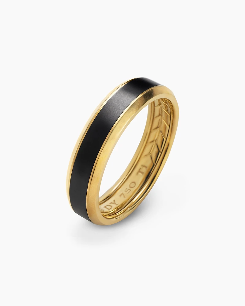 Bevelled Band Ring 18K Yellow Gold with Black Titanium