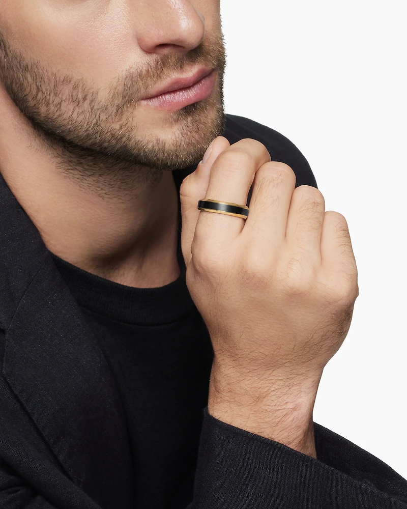 Bevelled Band Ring 18K Yellow Gold with Black Titanium