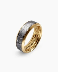 Bevelled Band Ring 18K Yellow Gold with Meteorite, 8.5mm