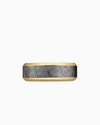 Bevelled Band Ring 18K Yellow Gold with Meteorite, 8.5mm